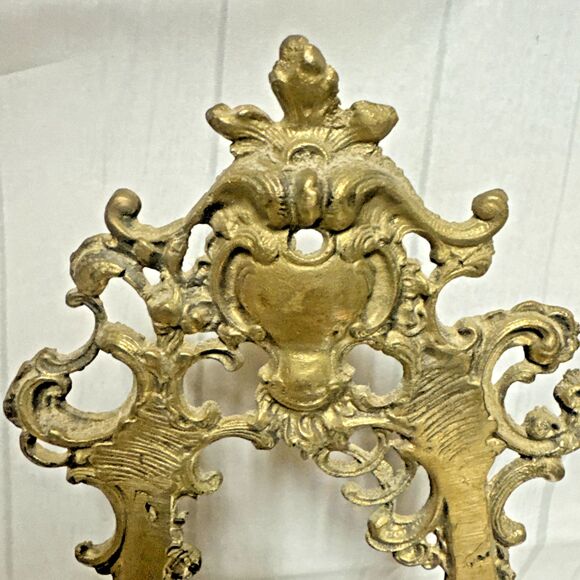 Vintage Rococo Revival Style Polished Brass Table Display Easel 16" H Ornate - Picture 2 of 9